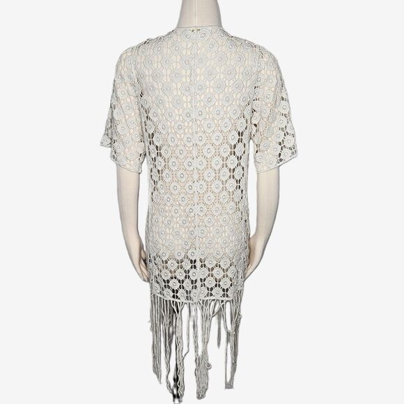 Rebellion‎ by Rowan 100% Cotton Crochet Fringe Cardigan Boho Festival Cream M - Picture 5 of 8